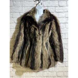 Stunning Vintage Jacques Saint Laurent WEISS Fur Jacket multi Shades Brown Small